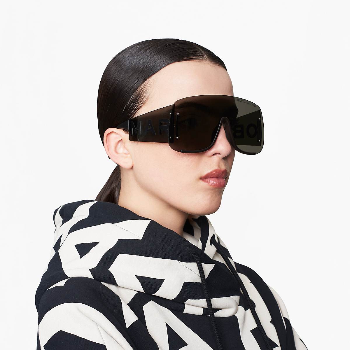 Women Marc Jacobs RUNWAY MONOGRAM SHIELD Sunglasses Black | UK MJ2094-N40