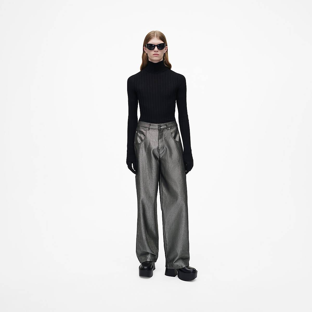 Women Marc Jacobs Reflective Oversized Jeans Silver | UK MJ7589-O94