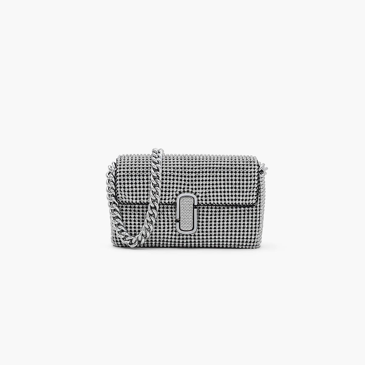 Women Marc Jacobs Rhinestone J Marc Mini Shoulder Bags Silver | UK MJ7192-E79