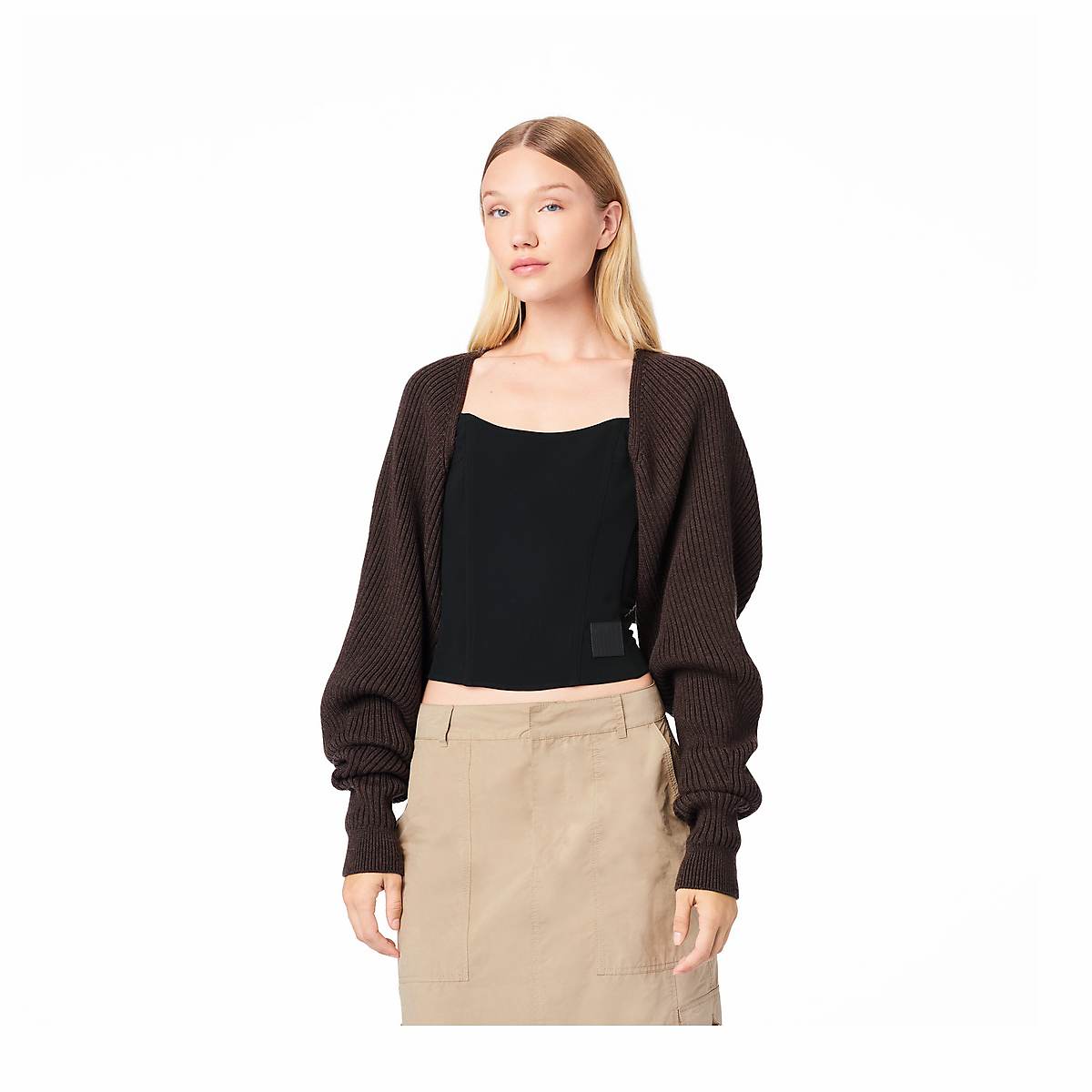 Women Marc Jacobs Ribbed Bolero Cardigan Brown | UK MJ6029-G82