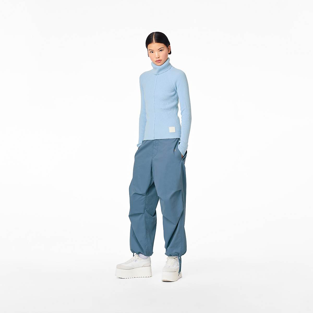 Women Marc Jacobs Ribbed Turtleneck Sweaters Blue | UK MJ9054-F57