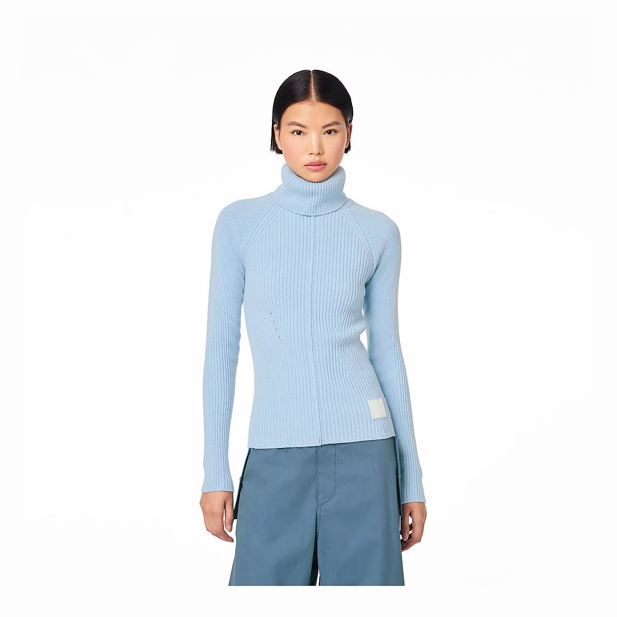 Women Marc Jacobs Ribbed Turtleneck Sweaters Blue | UK MJ9054-F57