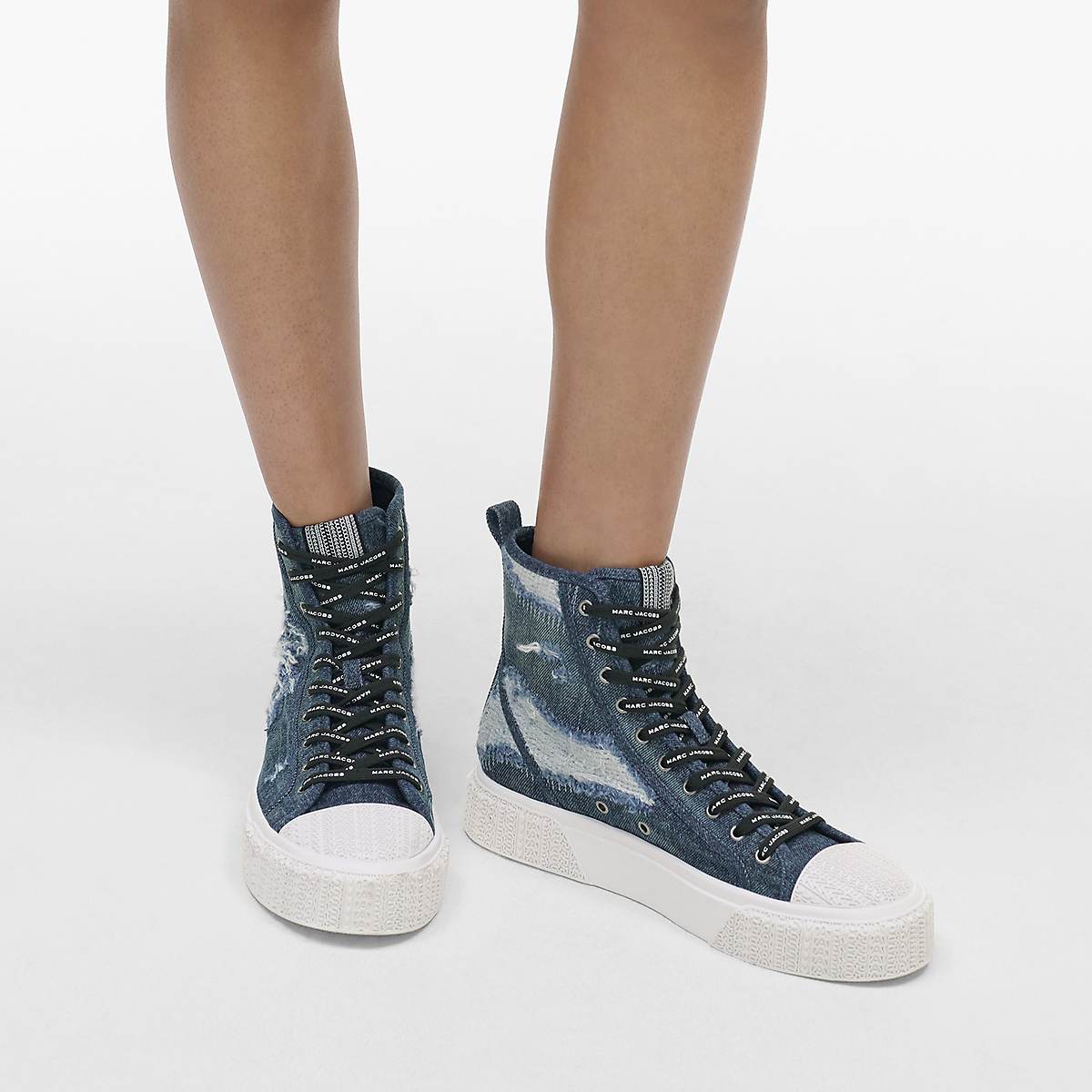 Women Marc Jacobs Rip And Repair Denim High Top Trainers Indigo | UK MJ4570-S53