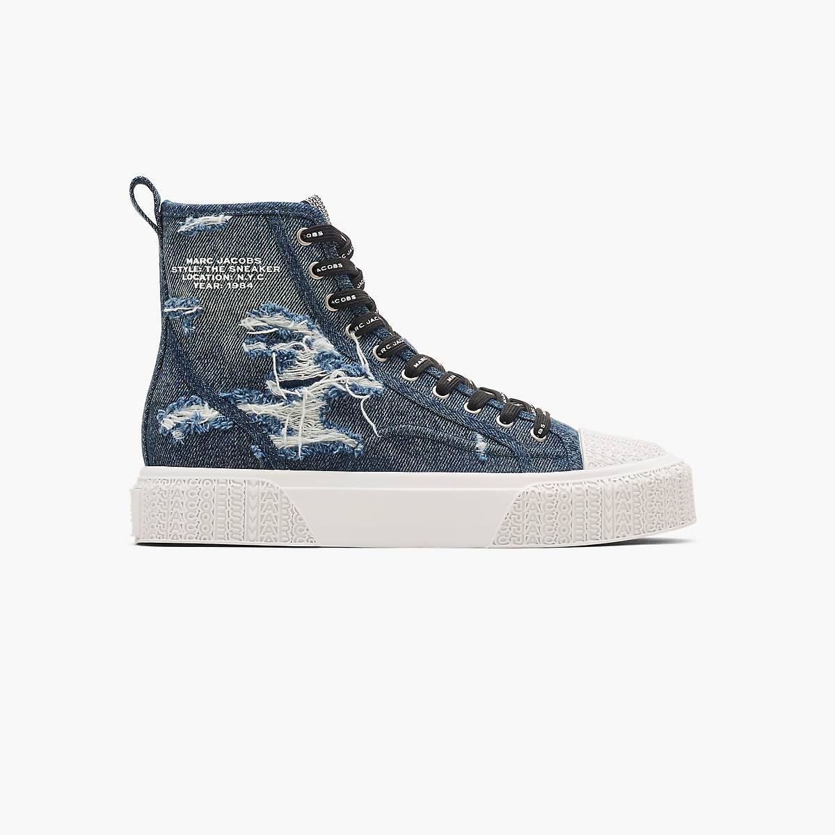 Women Marc Jacobs Rip And Repair Denim High Top Trainers Indigo | UK MJ4570-S53