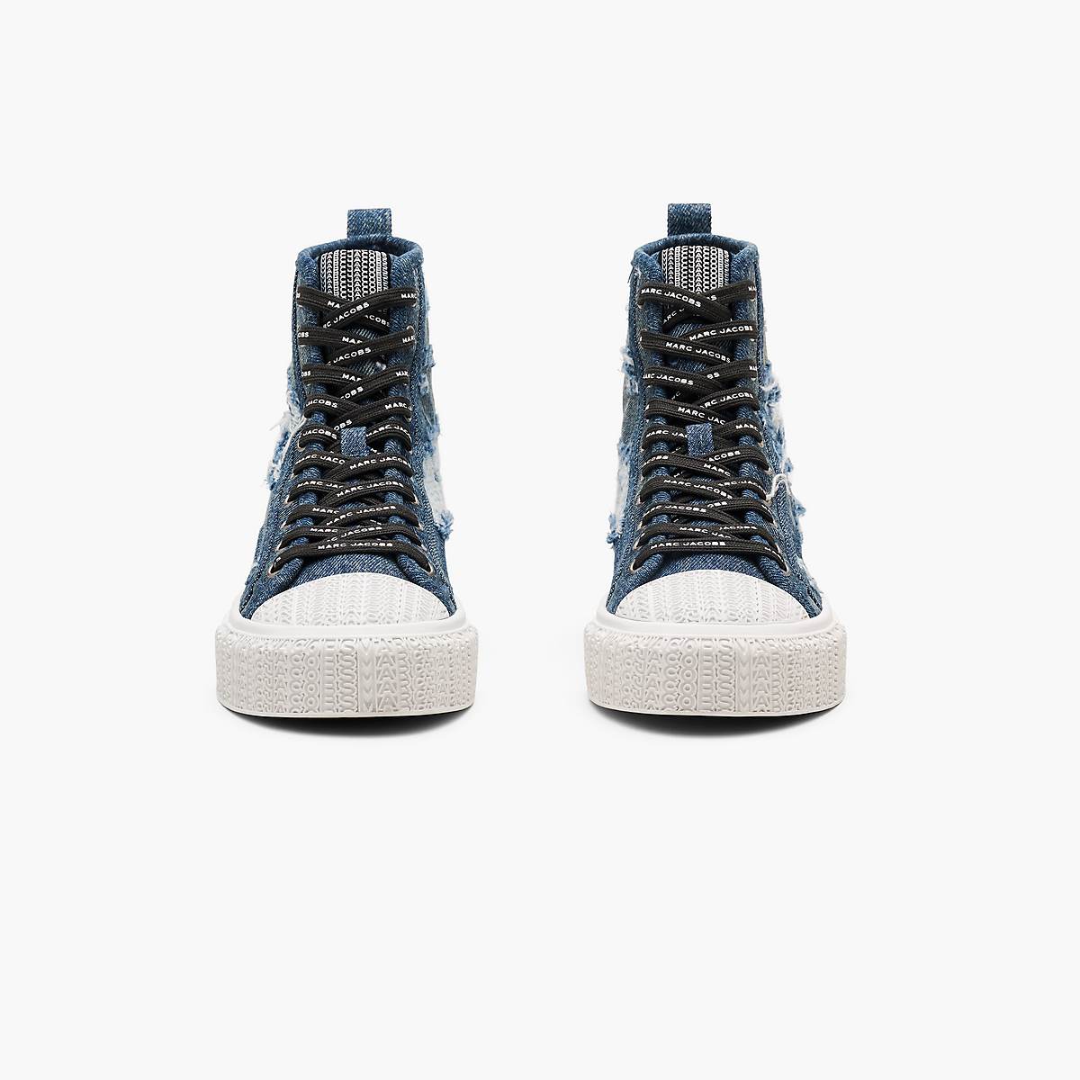 Women Marc Jacobs Rip And Repair Denim High Top Trainers Indigo | UK MJ4570-S53