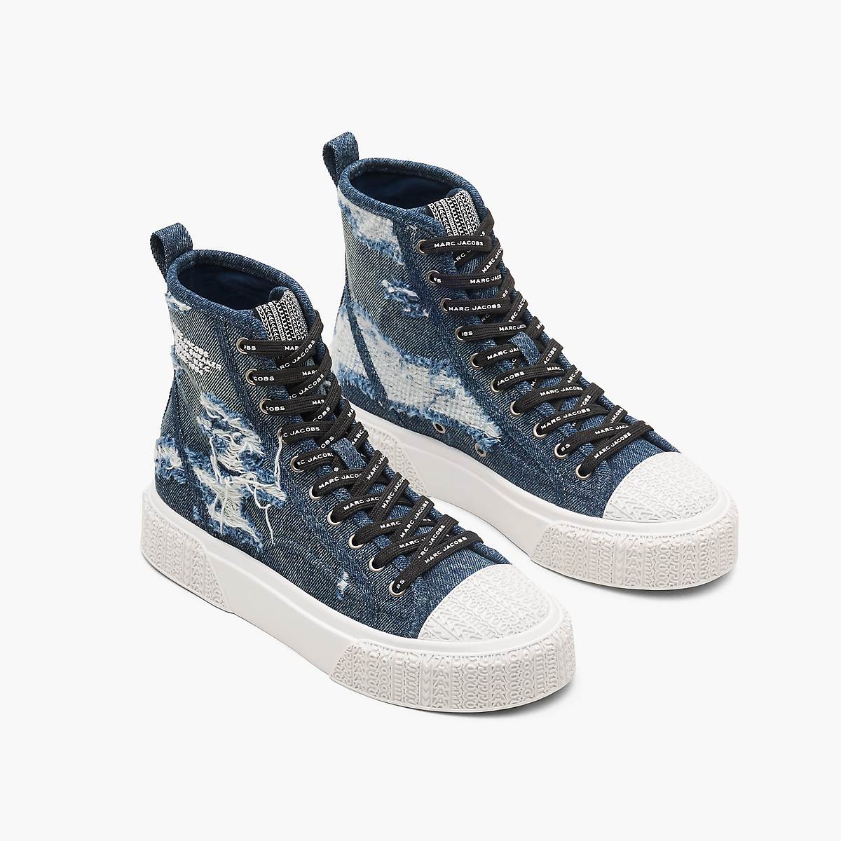 Women Marc Jacobs Rip And Repair Denim High Top Trainers Indigo | UK MJ4570-S53