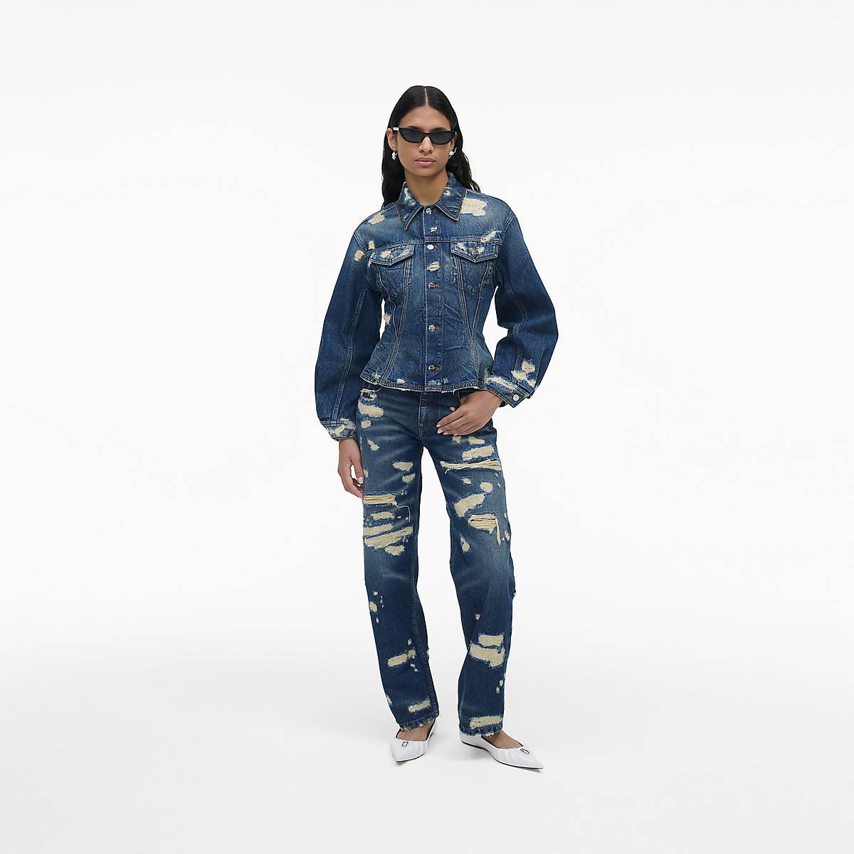 Women Marc Jacobs Rip And Repair Fluted Denim Jackets Indigo | UK MJ2738-Y05