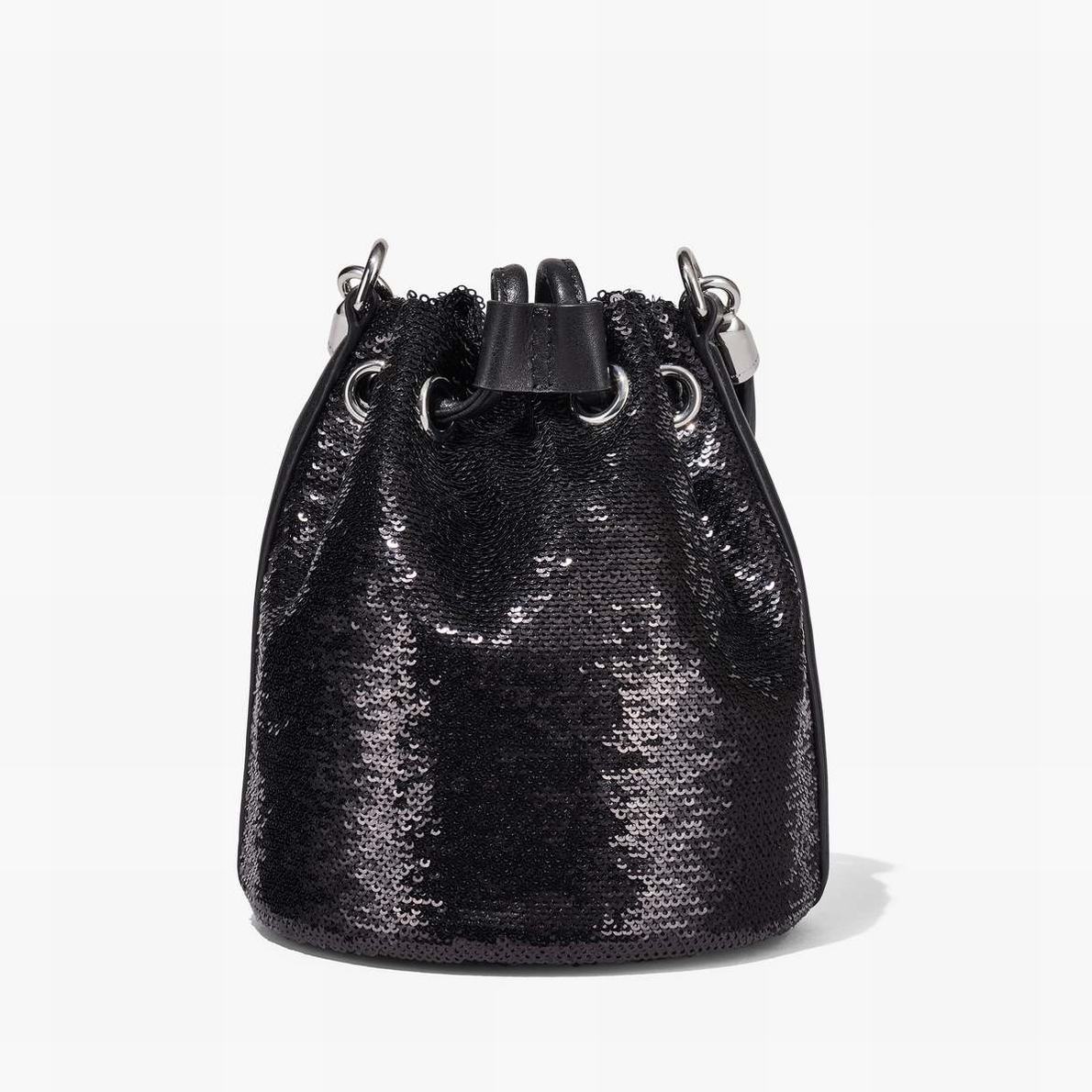 Women Marc Jacobs Sequin Micro Bucket Bags Black | UK MJ7180-A81