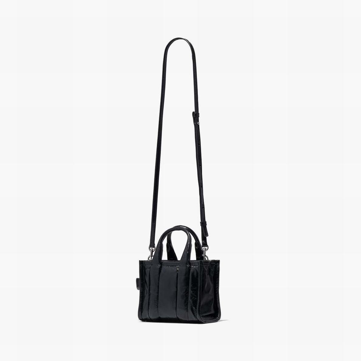 Women Marc Jacobs Shiny Crinkle Micro Tote Bags Black | UK MJ3754-O78