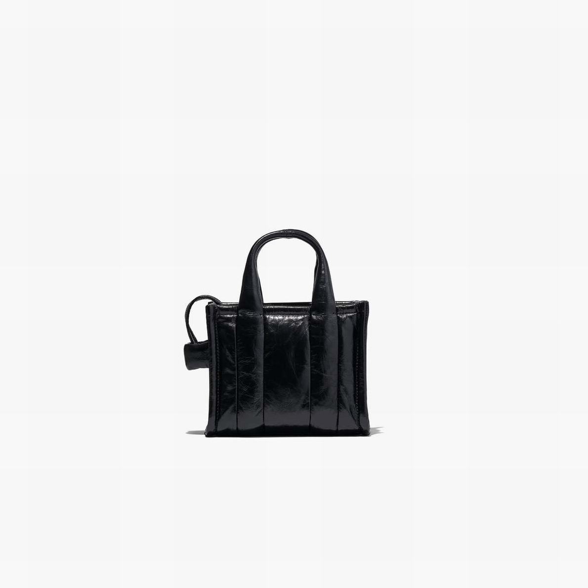 Women Marc Jacobs Shiny Crinkle Micro Tote Bags Black | UK MJ3754-O78