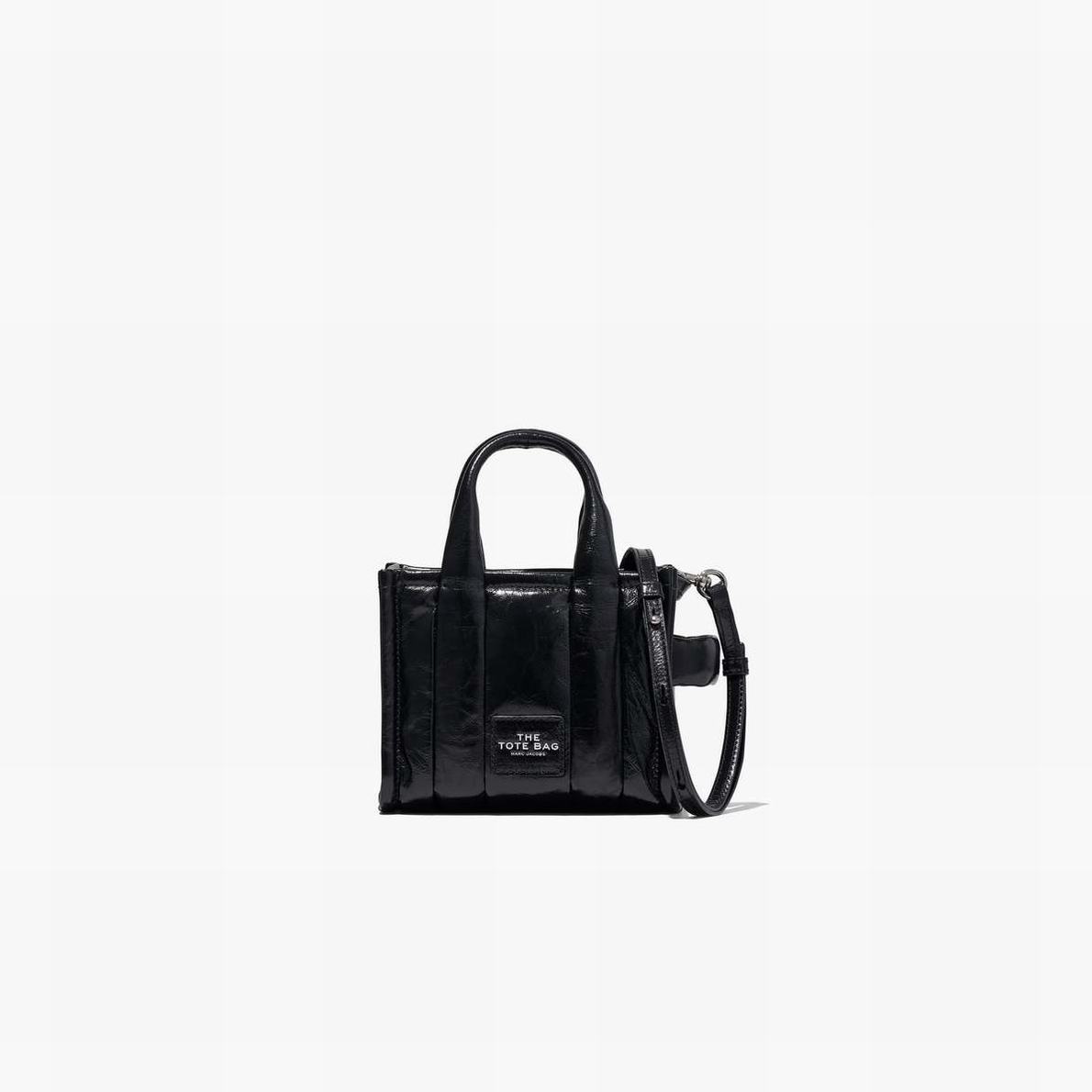 Women Marc Jacobs Shiny Crinkle Micro Tote Bags Black | UK MJ3754-O78