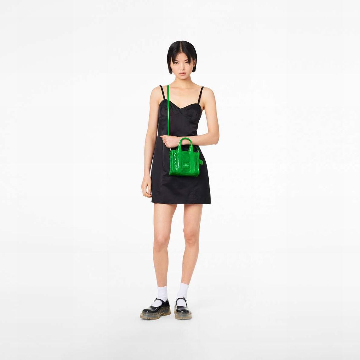 Women Marc Jacobs Shiny Crinkle Micro Tote Bags Green | UK MJ2934-S81