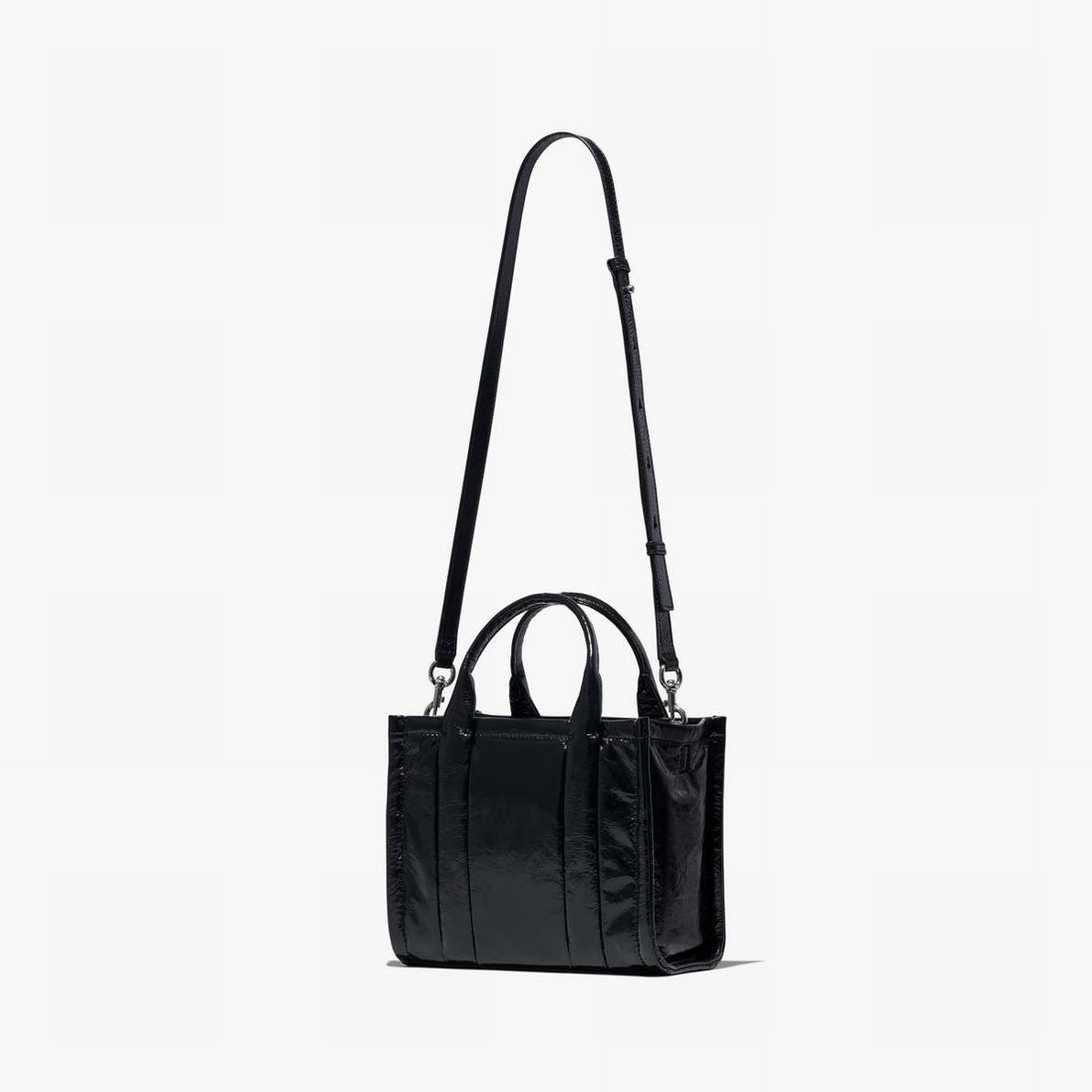 Women Marc Jacobs Shiny Crinkle Mini Tote Bags Black | UK MJ8014-R52