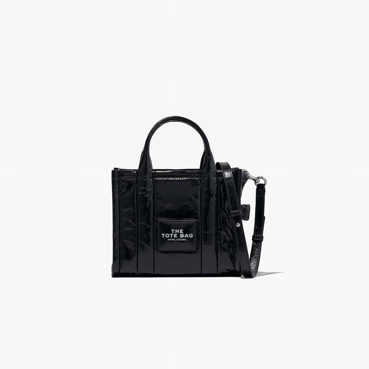 Women Marc Jacobs Shiny Crinkle Mini Tote Bags Black | UK MJ8014-R52