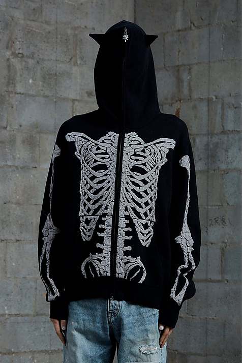 Women Marc Jacobs Skeleton Knit Hoodie Black | UK MJ7946-V95