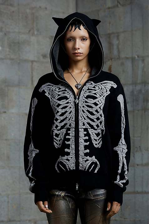 Women Marc Jacobs Skeleton Knit Hoodie Black | UK MJ7946-V95