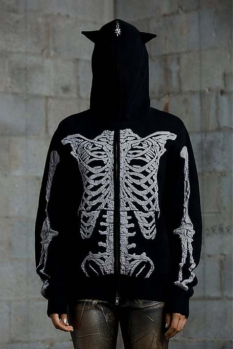 Women Marc Jacobs Skeleton Knit Hoodie Black | UK MJ7946-V95