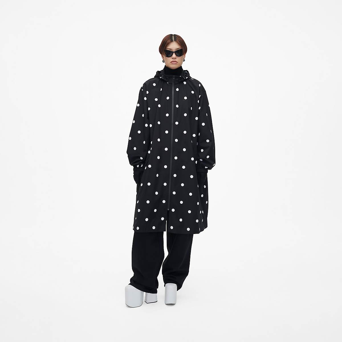 Women Marc Jacobs Spots Long Windbreaker Jackets Black / White | UK MJ8370-P38