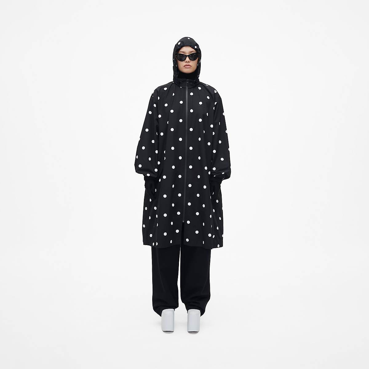 Women Marc Jacobs Spots Long Windbreaker Jackets Black / White | UK MJ8370-P38