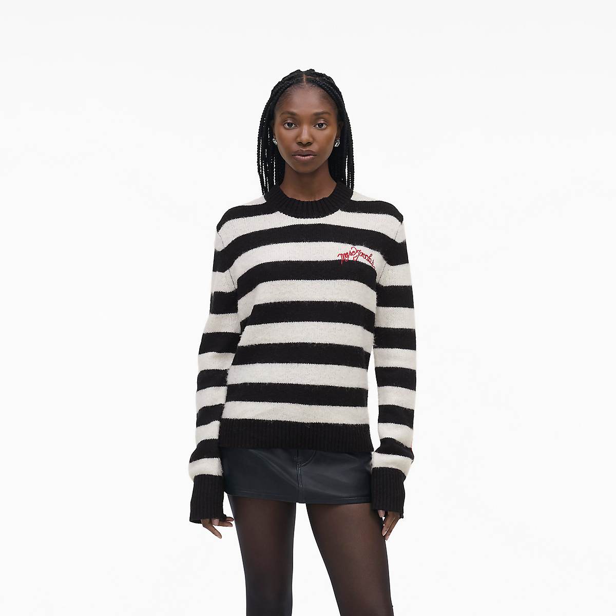 Women Marc Jacobs Striped Brushed Logo Sweaters Black / White | UK MJ7368-K89