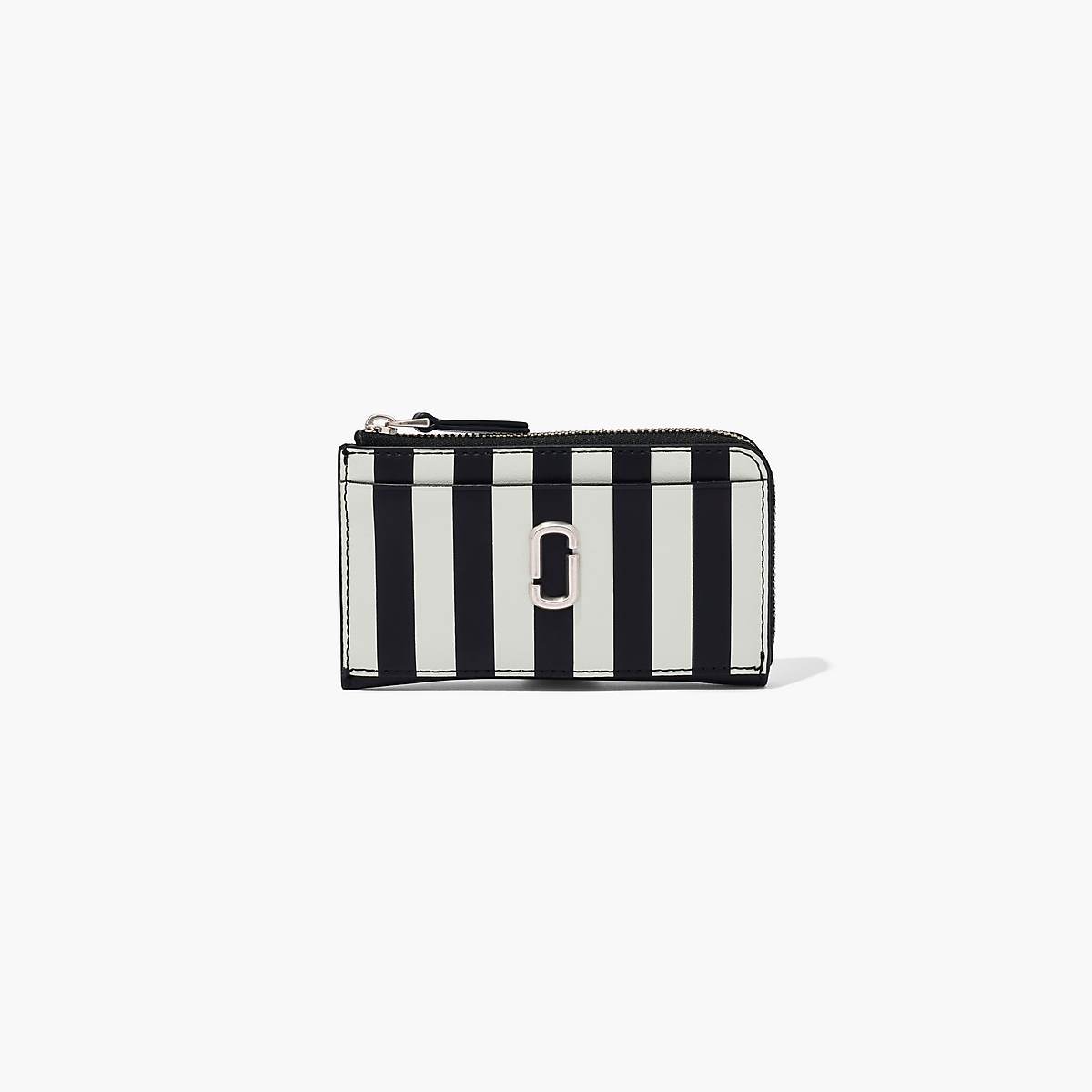 Women Marc Jacobs Striped J Marc Top Zip Multi Wallets Black / White | UK MJ2381-M07