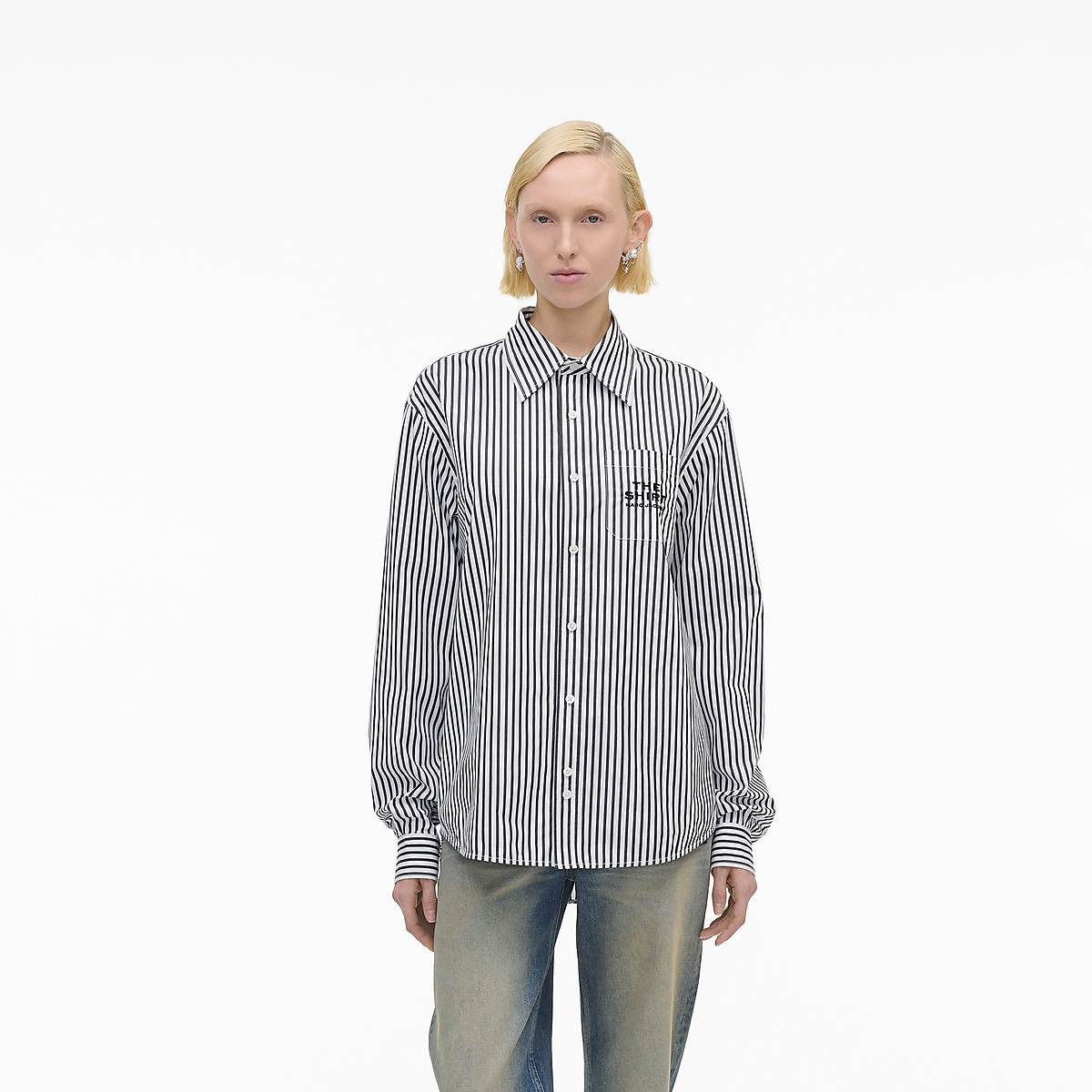 Women Marc Jacobs Striped Shirts Black / White | UK MJ6291-H70