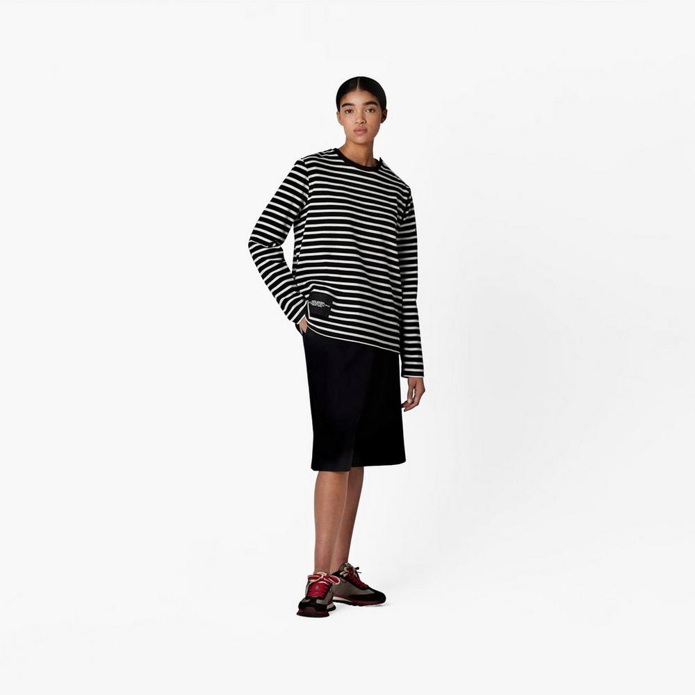 Women Marc Jacobs Striped T-Shirt Black | UK MJ3901-P02