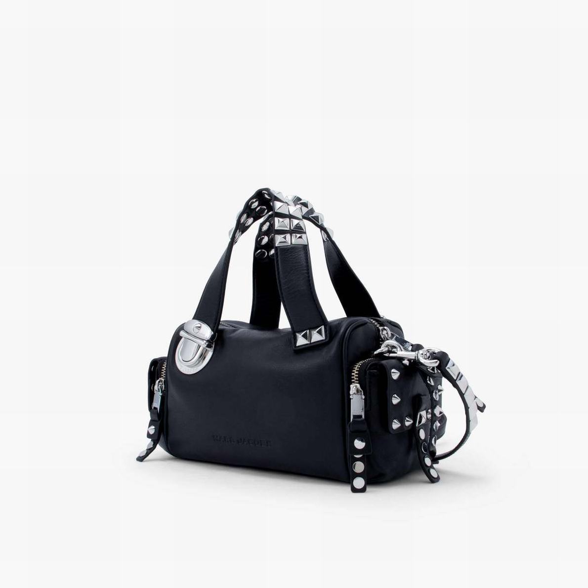 Women Marc Jacobs Studded Pushlock Mini Satchel Bags Black | UK MJ0253-Q15