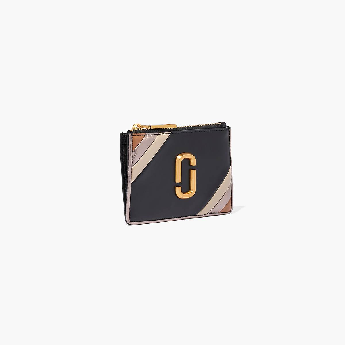 Women Marc Jacobs THE GLAM SHOT SHINY COLORBLOCK TOP ZIP MULTI WALLET Wallets Black Multicolor | UK MJ3826-N60