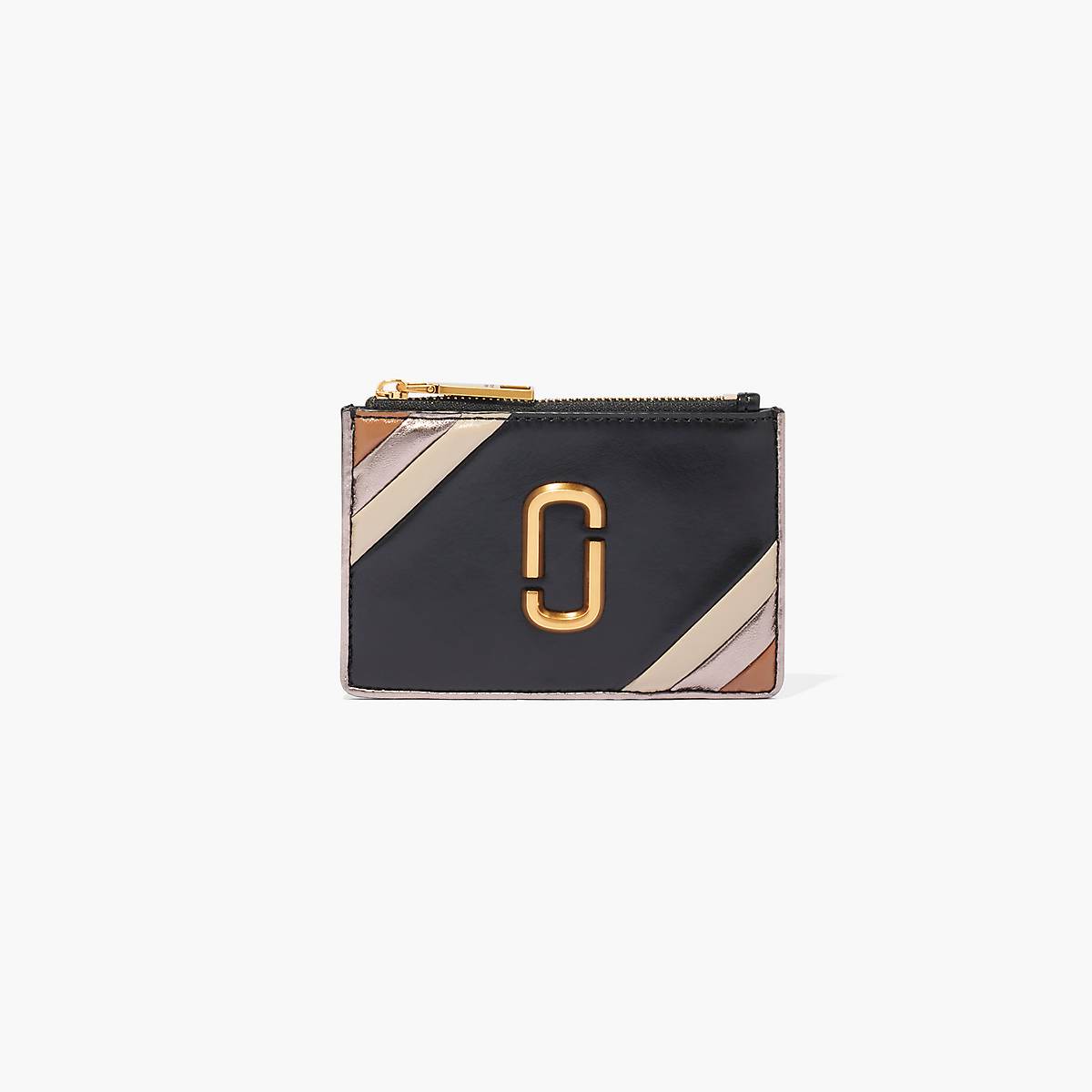 Women Marc Jacobs THE GLAM SHOT SHINY COLORBLOCK TOP ZIP MULTI WALLET Wallets Black Multicolor | UK MJ3826-N60