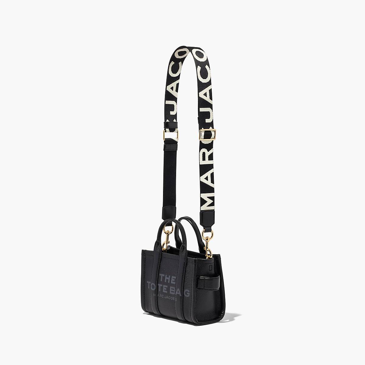 Women Marc Jacobs Thin Logo Webbing Bag Strap Black / White | UK MJ9076-D42