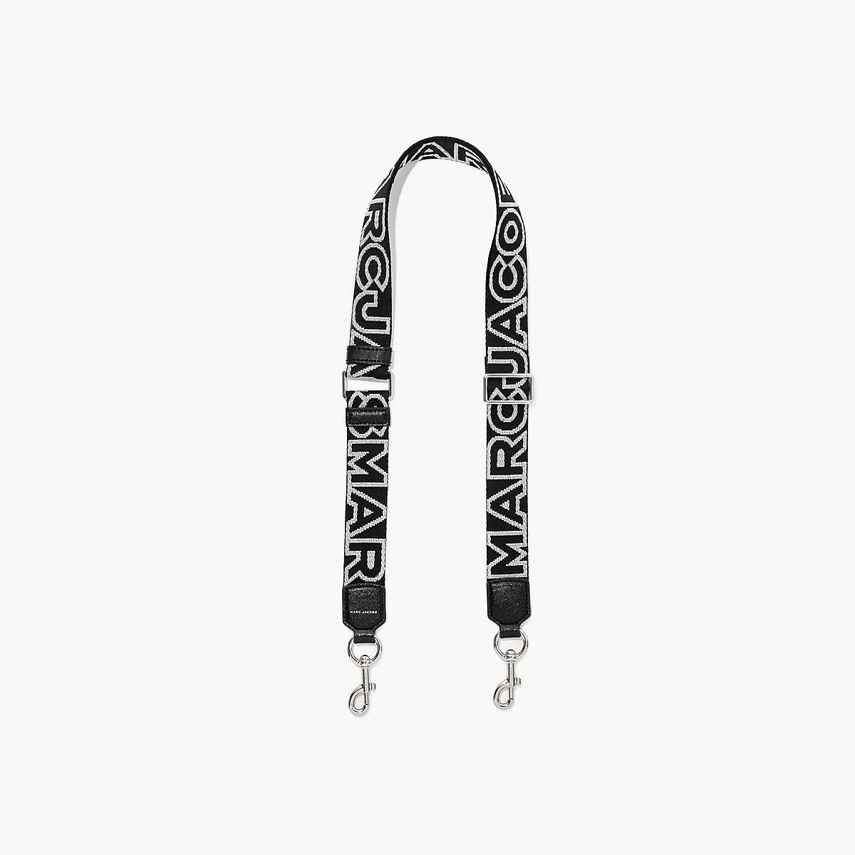 Women Marc Jacobs Thin Outline Logo Webbing Bag Strap Black / Silver | UK MJ4369-A62