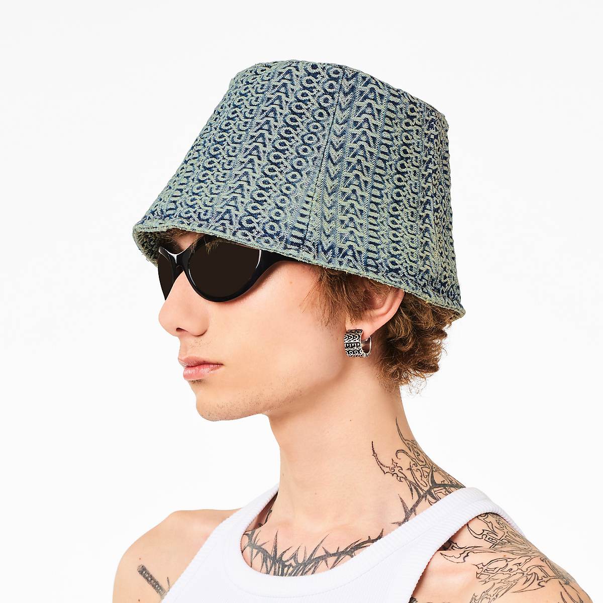 Women Marc Jacobs Washed Monogram Denim Bucket Hats Blue | UK MJ6905-E35