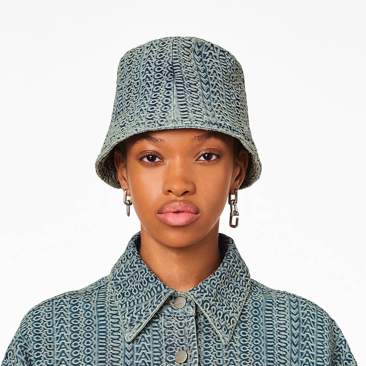 Women Marc Jacobs Washed Monogram Denim Bucket Hats Blue | UK MJ6905-E35