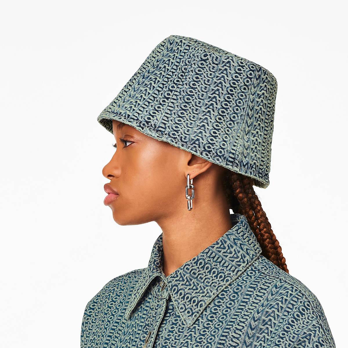 Women Marc Jacobs Washed Monogram Denim Bucket Hats Blue | UK MJ6905-E35