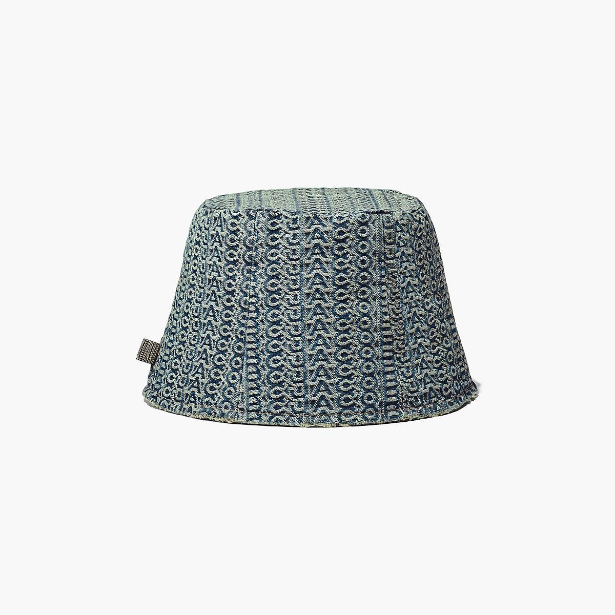 Women Marc Jacobs Washed Monogram Denim Bucket Hats Blue | UK MJ6905-E35