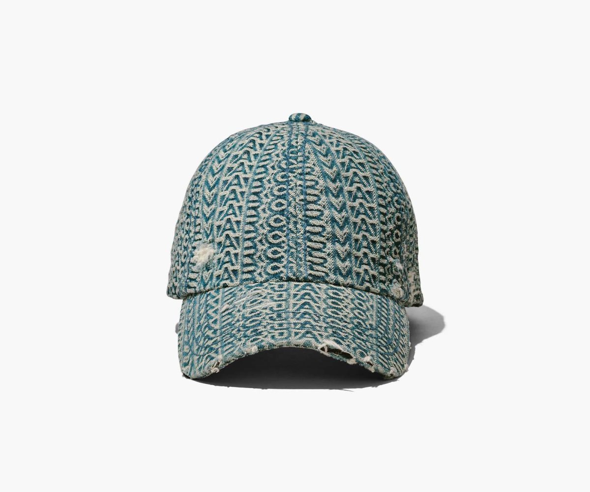 Women Marc Jacobs Washed Monogram Denim Baseball Caps Blue | UK MJ5084-U08