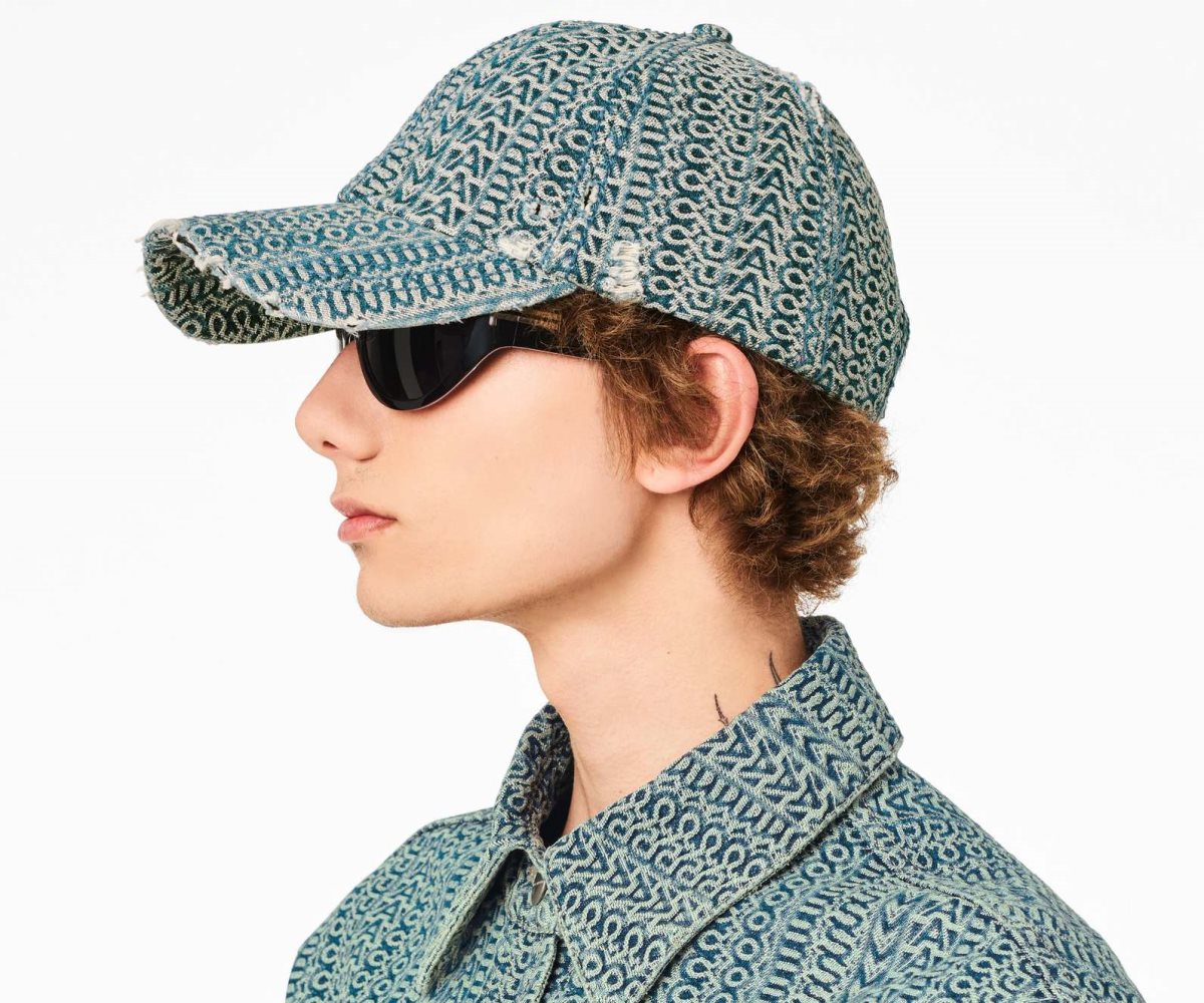 Women Marc Jacobs Washed Monogram Denim Baseball Caps Blue | UK MJ5084-U08