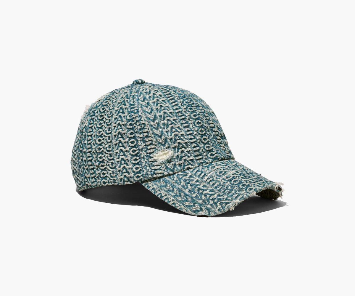 Women Marc Jacobs Washed Monogram Denim Baseball Caps Blue | UK MJ5084-U08