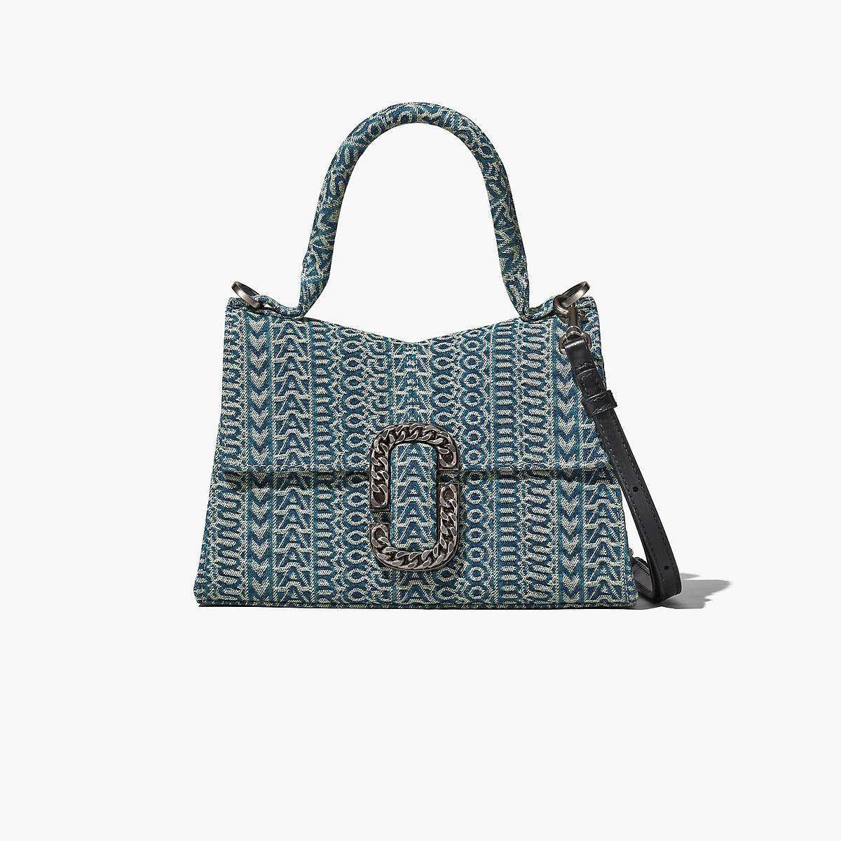 Women Marc Jacobs Washed Monogram Denim St. Marc Top Handle Handbag Blue | UK MJ2641-Z27