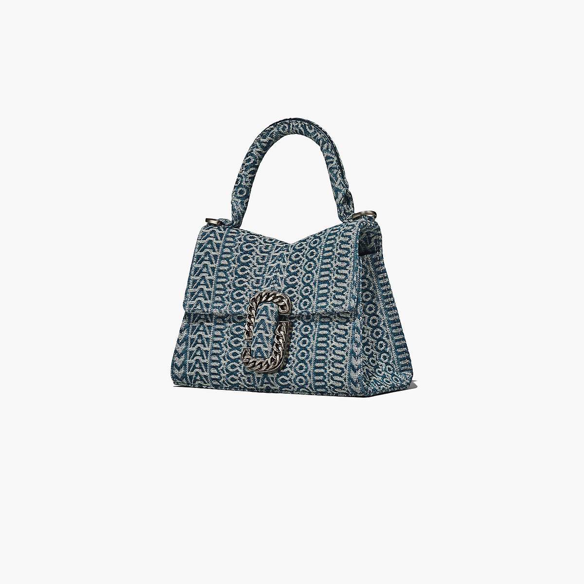 Women Marc Jacobs Washed Monogram Denim St. Marc Mini Top Handle Handbag Blue | UK MJ3907-X95