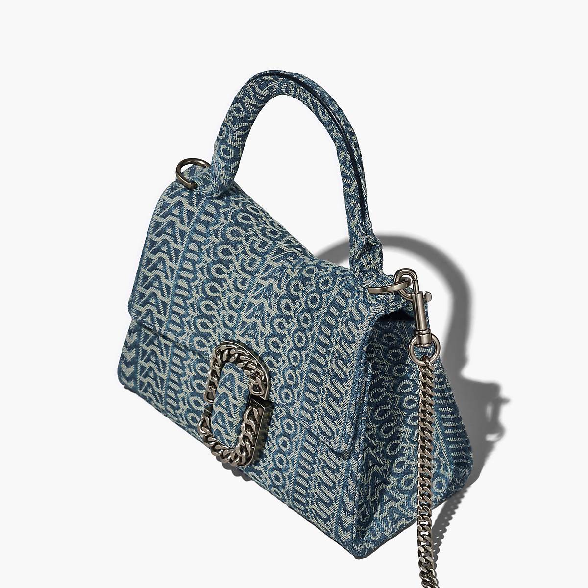 Women Marc Jacobs Washed Monogram Denim St. Marc Mini Top Handle Handbag Blue | UK MJ3907-X95