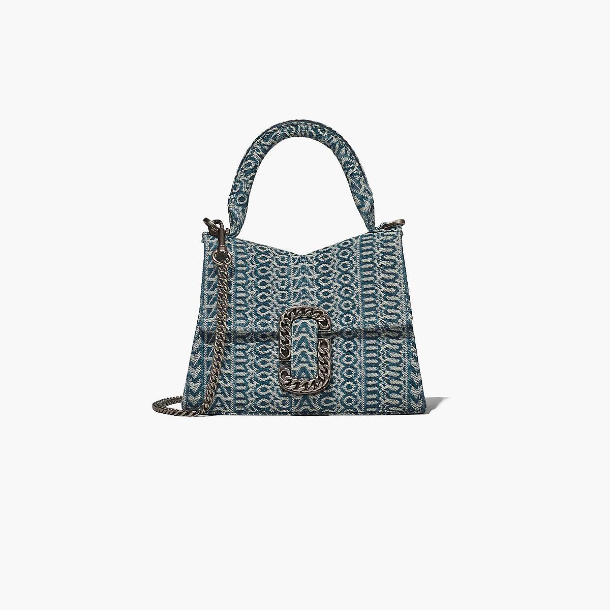 Women Marc Jacobs Washed Monogram Denim St. Marc Mini Top Handle Handbag Blue | UK MJ3907-X95