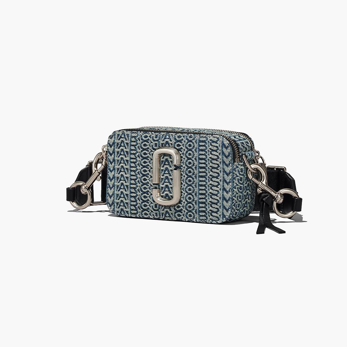 Women Marc Jacobs Washed Monogram Denim Snapshot Bags Blue | UK MJ9652-C28