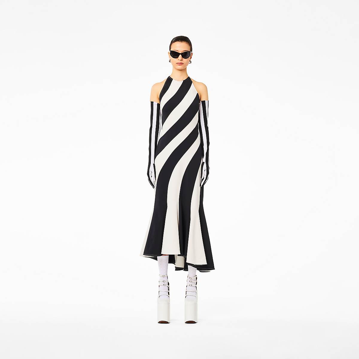 Women Marc Jacobs Wave Halter Dress Black / White | UK MJ2684-T27