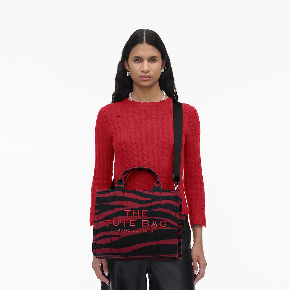 Women Marc Jacobs Zebra Canvas Medium Tote Bags Red / Black | UK MJ1327-X09